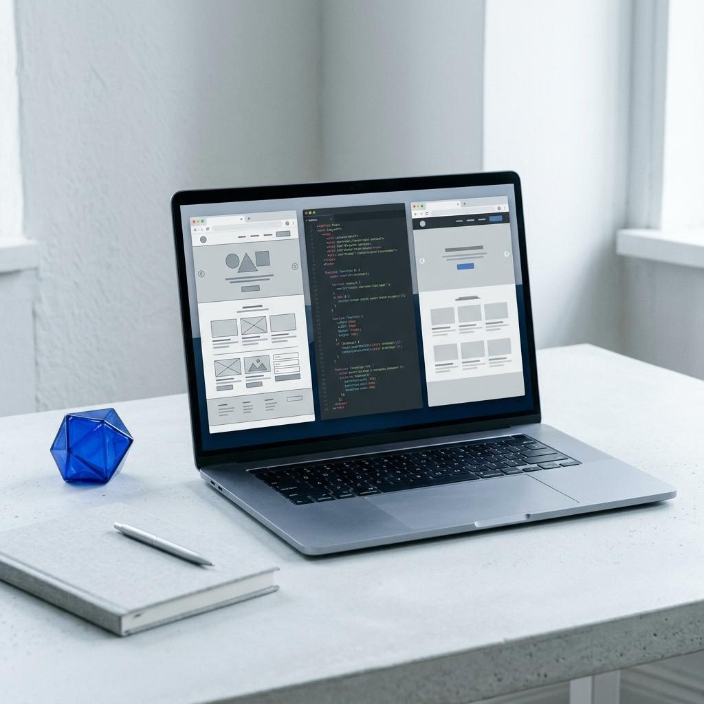 Laptop mit nebeneinander angeordneten Ansichten eines Projekts